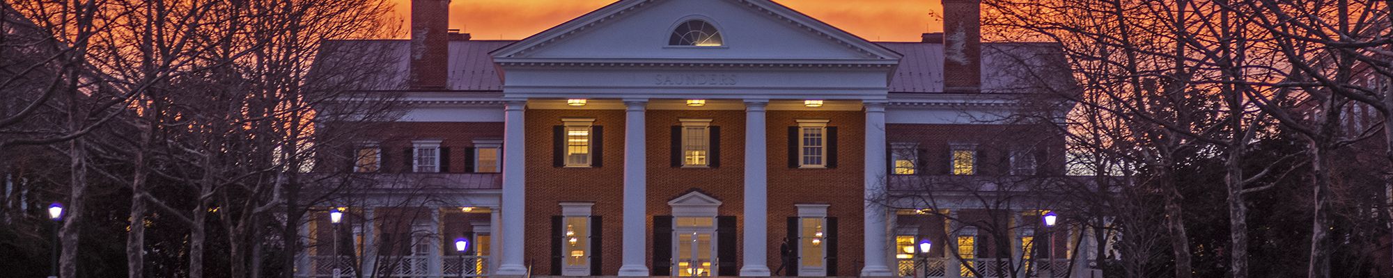 UVA Darden building at sunset