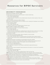 This sheet is your one-stop shop for resources for BIPOC survivors that do not involve law enforcement on-Grounds, in the Charlottesville community, and nationally.