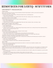 This sheet is your one-stop shop for resources for LGBTQ+ survivors on-Grounds, in the Charlottesville community, and nationally.